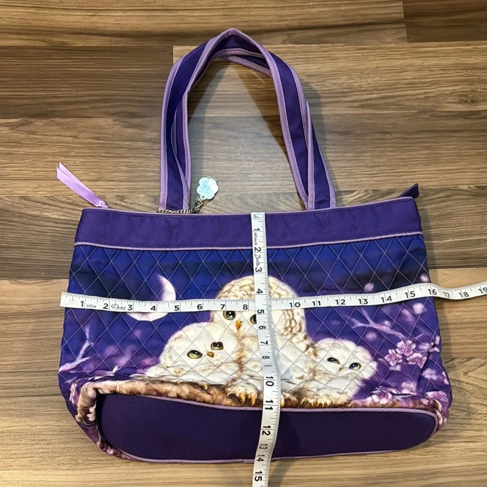 Bradford Exchange Owl Always Love You Kayomi Harai Quilted Purple Zip Tote NWOT